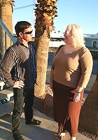 Huge blonde bbw Tina pleasures a big fat cock by cramming it down her deep throat