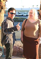 Huge blonde bbw Tina pleasures a big fat cock by cramming it down her deep throat